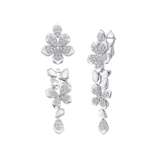 2.17 TCW Round Moissanite Diamond Flower Drop Earrings