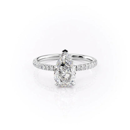 2.50 CT Pear Moissanite Hidden Halo Pave Setting Engagement Ring