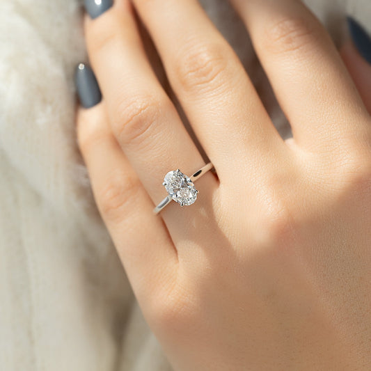 1.50 CT Oval Moissanite Hidden Halo Engagement Ring