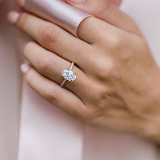 3.0ct Oval Cut Hidden Halo Moissanite Diamond Engagement Ring