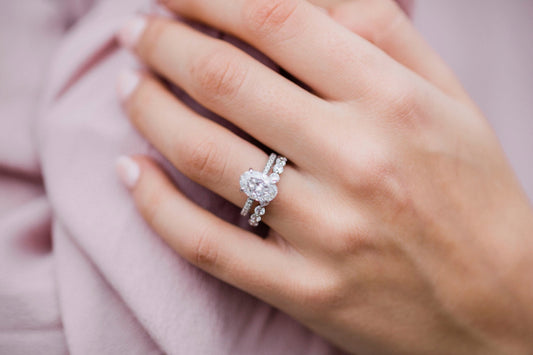 3.0 CT Oval cut Hidden Halo Four Prong Moissanite Engagement Ring