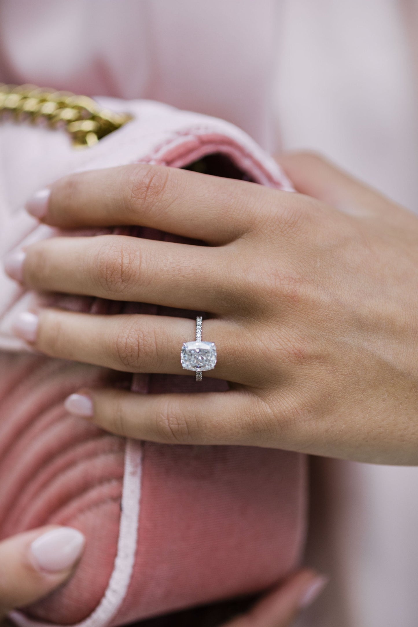 3.15CT Cushion Cut Hidden Halo Moissanite Diamond Engagement Ring