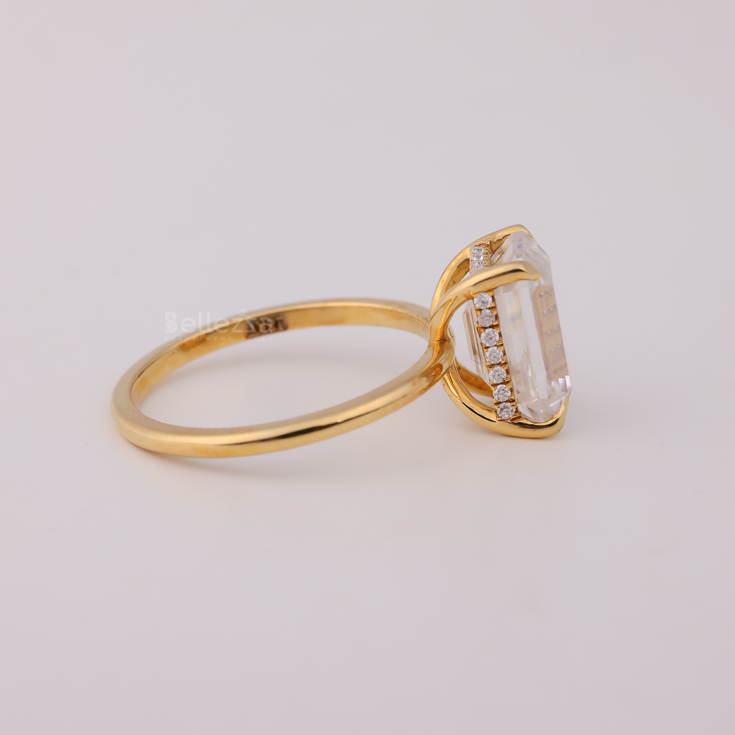 2.25CT Emerald Cut Hidden Halo Moissanite Engagement Ring - Ready to Ship