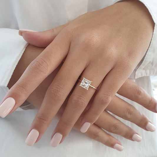 2.13ct Princess Cut Solitaire Moissanite Diamond Engagement Ring in 14K Rose Gold