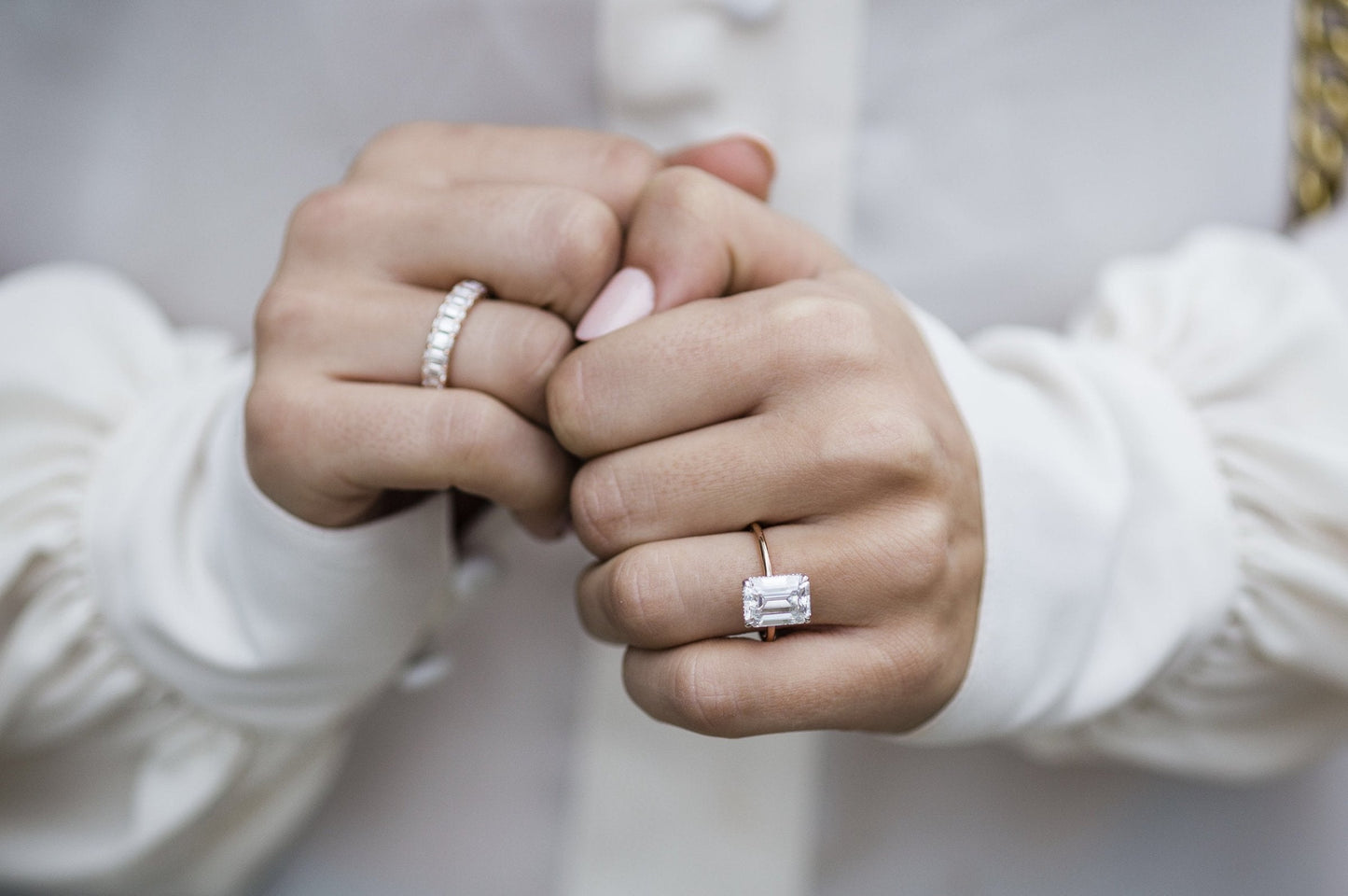 3.79CT Emerald Cut Hidden Halo Moissanite Diamond Engagement Ring