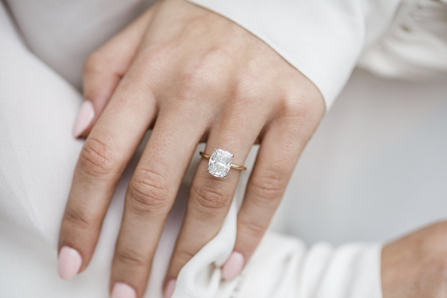 3.20CT Elongated Cushion Cut Hidden Halo Moissanite Diamond Engagement Ring