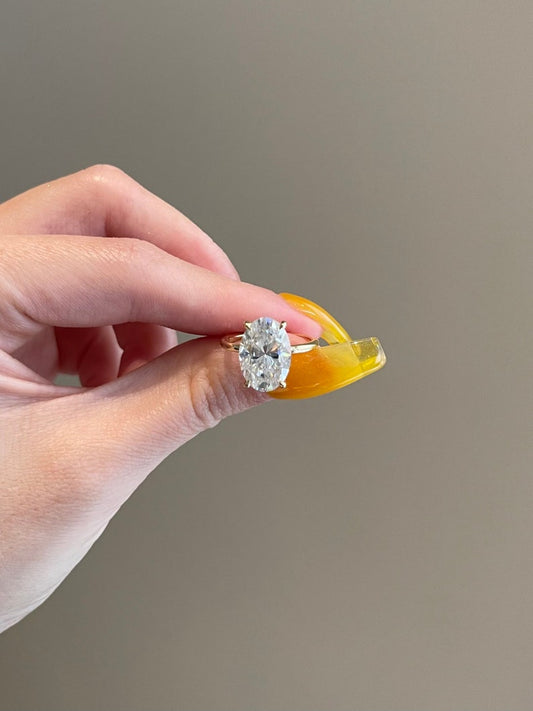 5.0CT Elongated Oval Diamond Hidden Halo Moissanite Engagement Ring
