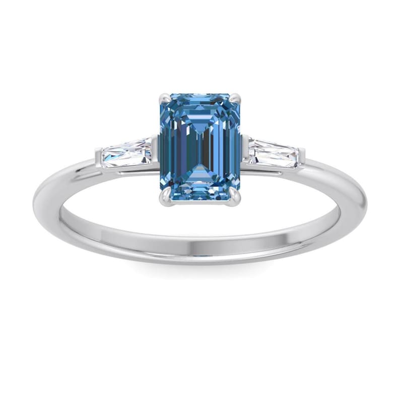 Three Stone Emerald Cut Diamond Moissanite Engagement Ring