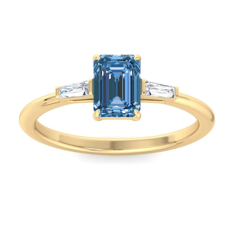 Three Stone Emerald Cut Diamond Moissanite Engagement Ring