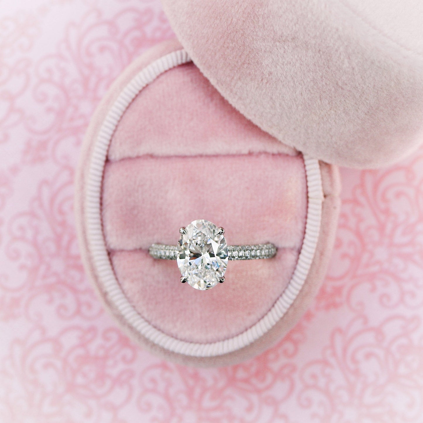 1.50CT Oval Cut Moissanite Three Sided Pave Diamond Engagement Ring