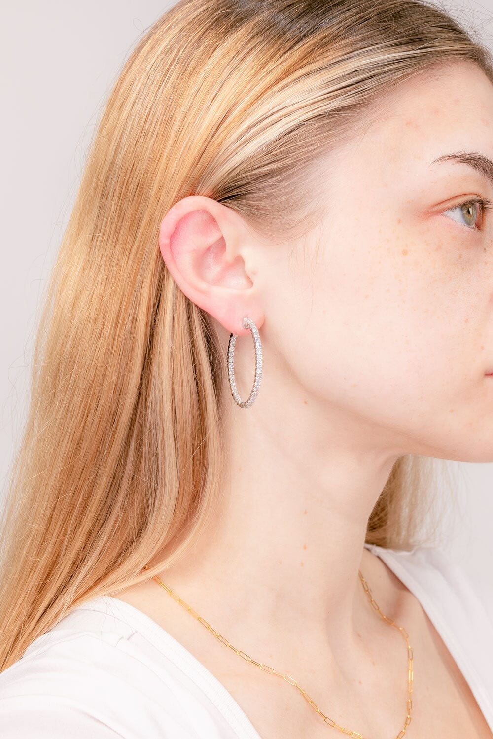 3.0TCW Round Moissanite Inside & Outside Hoops Earrings