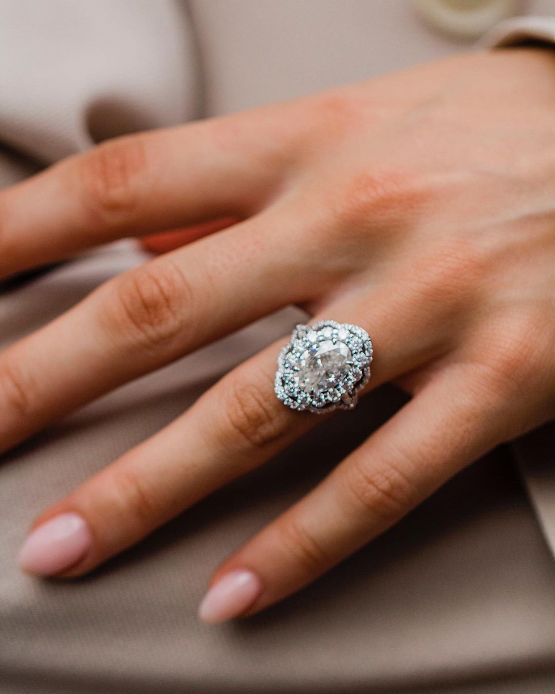 4.10 CT Oval Halo Art Deco Customised Pave Moissanite Engagement Ring