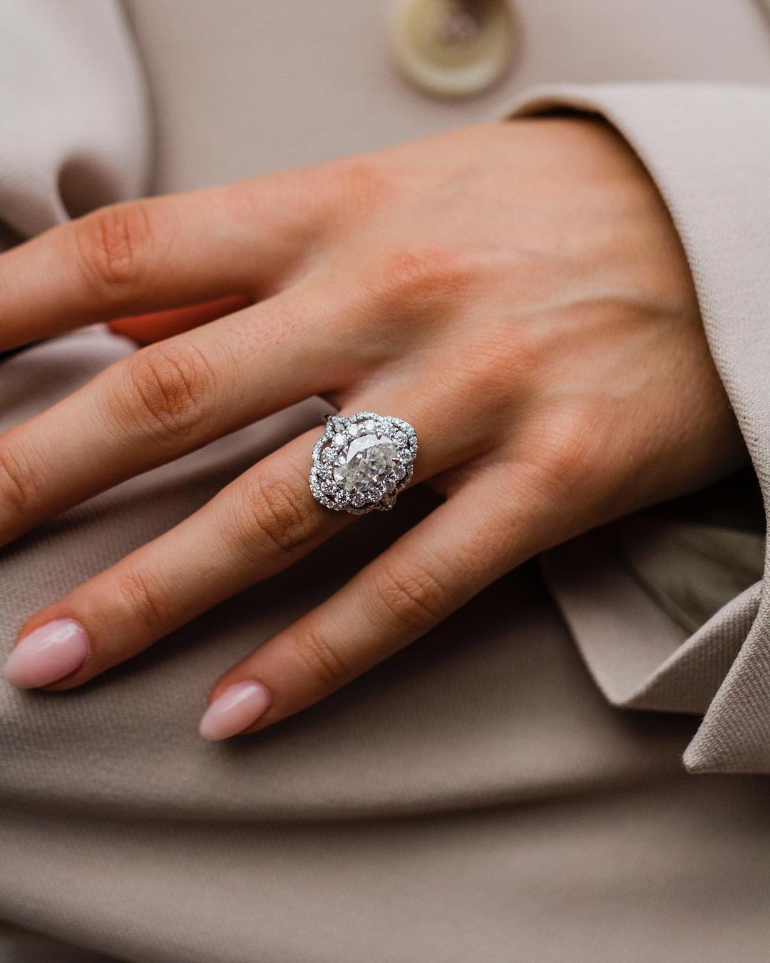 4.10 CT Oval Halo Art Deco Customised Pave Moissanite Engagement Ring