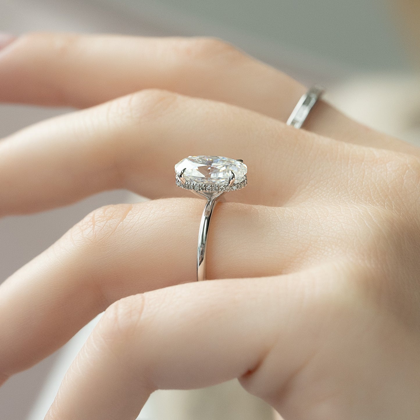 3.0CT Oval Cut Moissanite Hidden Halo Engagement Ring - Ready to ship