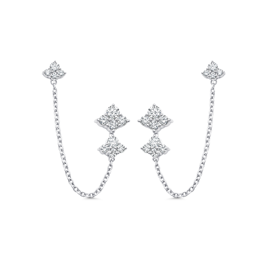 0.87 TCW Round Moissanite Diamond Cluster Chain Earrings