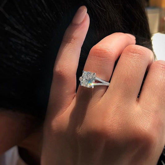 1.20CT Cushion Cut Hidden Halo Split Shank Moissanite Engagement Ring