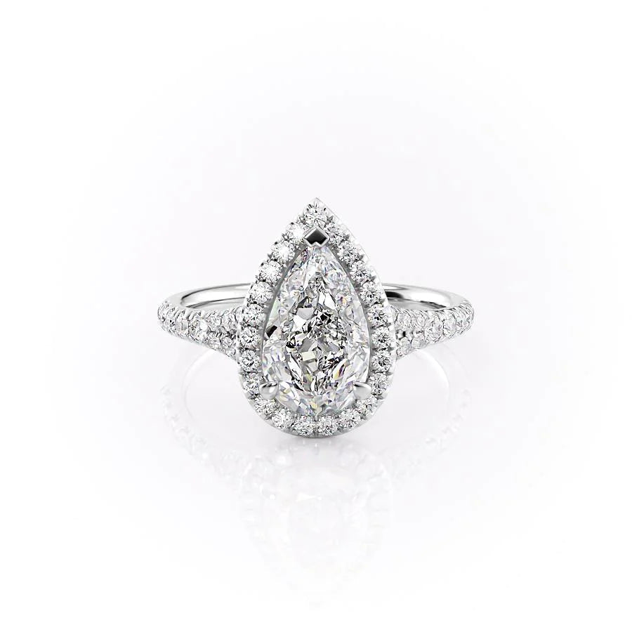 1.0 CT Pear Moissanite Halo Split Shank Pave Setting Engagement Ring