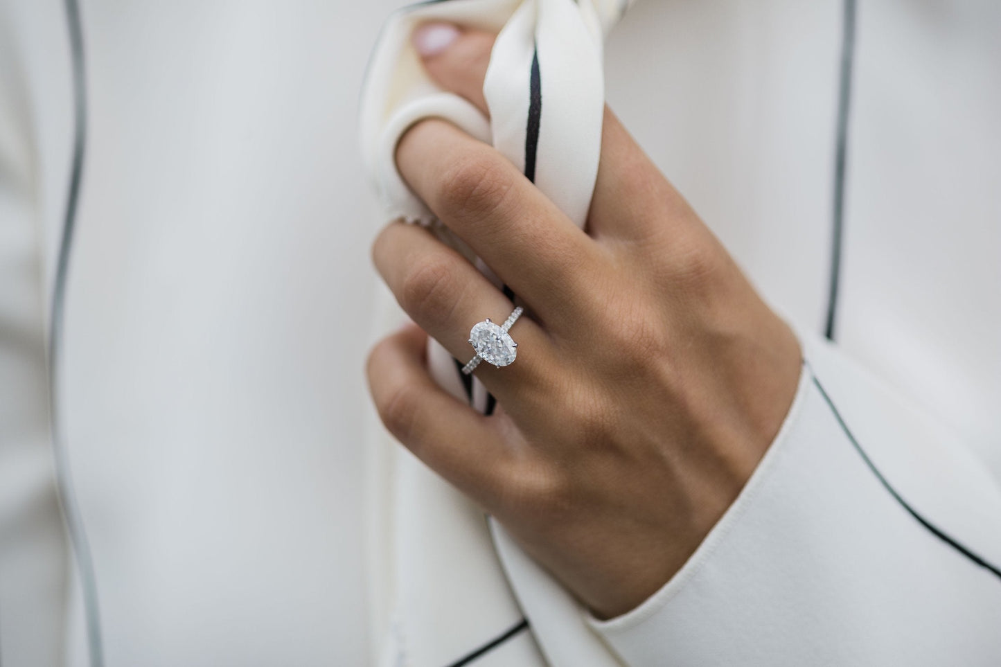 2.90CT Oval Cut Hidden Halo Four Prongs Moissanite Diamond Engagement Ring