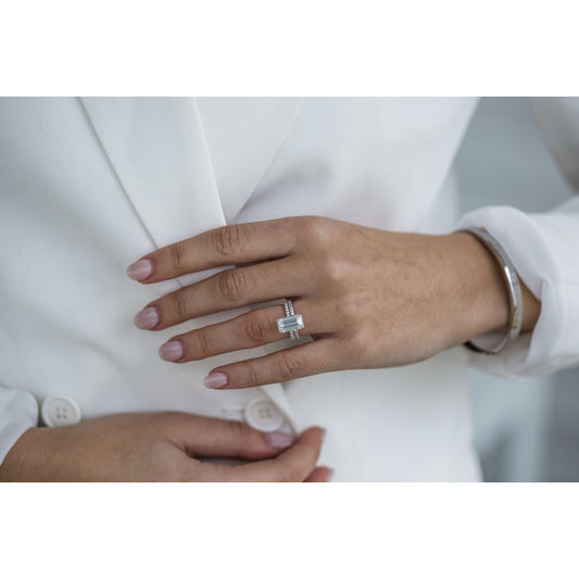 4 CT Emerald Cut Hidden Halo Moissanite Engagement Ring