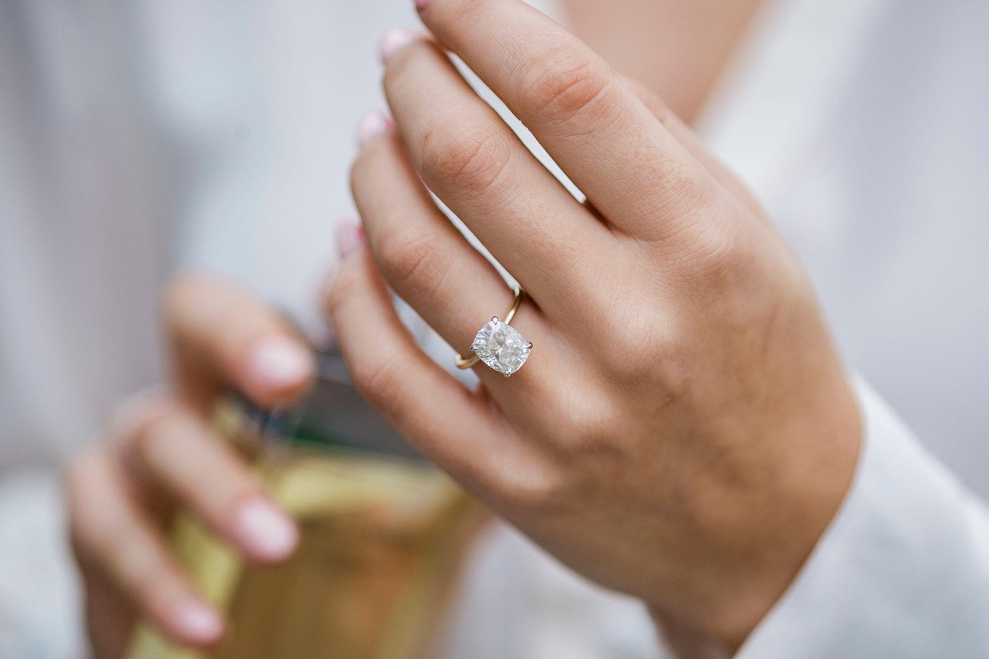 3.20CT Elongated Cushion Cut Hidden Halo Moissanite Diamond Engagement Ring