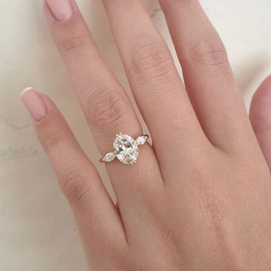 3 Stone Oval Cut Diamond 14K Yellow Gold Engagement Ring