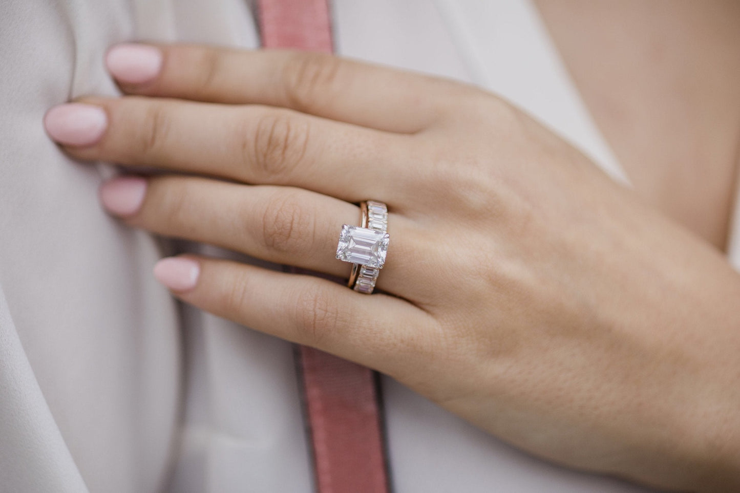 3.79CT Emerald Cut Hidden Halo Moissanite Diamond Engagement Ring