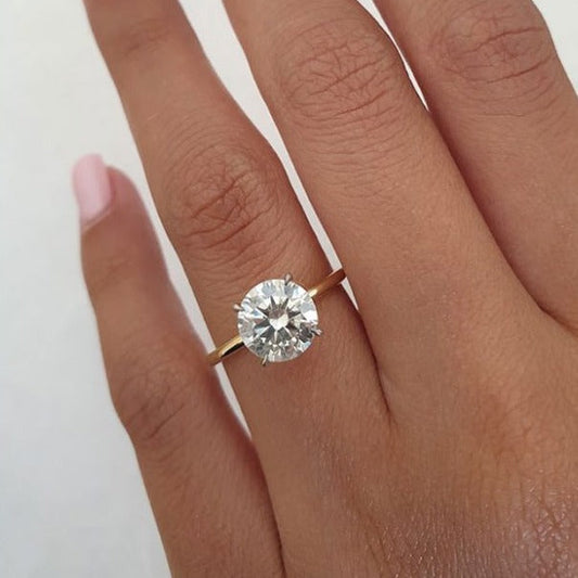 2.0ct Round Brilliant Cut Solitaire Moissanite Diamond Engagement Ring in 14K Gold