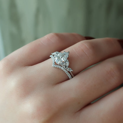 1.50 CT Pear Moissanite Cluster Engagement Ring