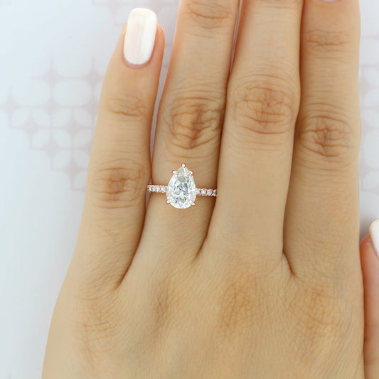 1.93CT Pear Cut Hidden Halo Moissanite Engagement Ring in 18K Rose Gold
