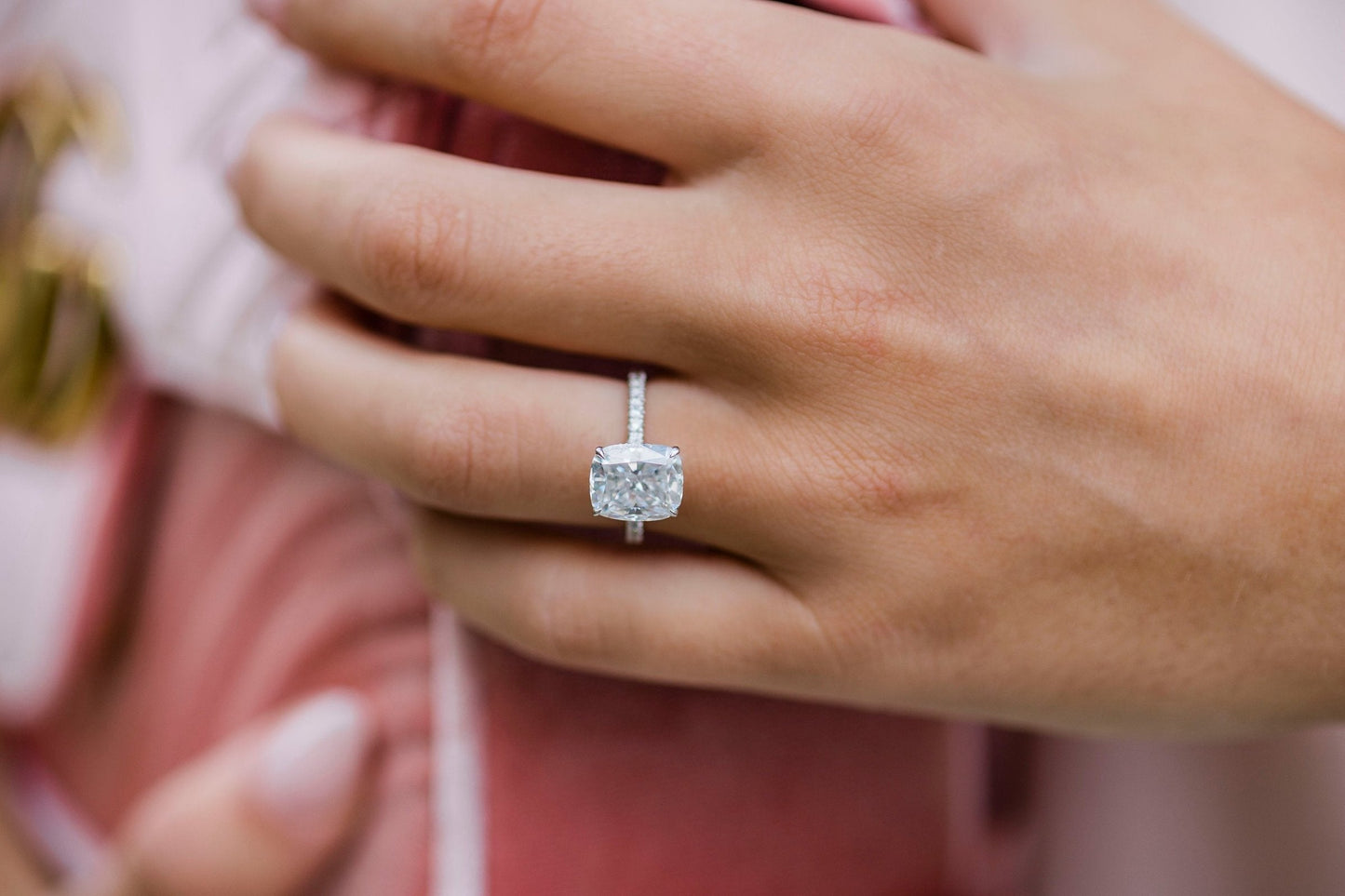 3.15CT Cushion Cut Hidden Halo Moissanite Diamond Engagement Ring