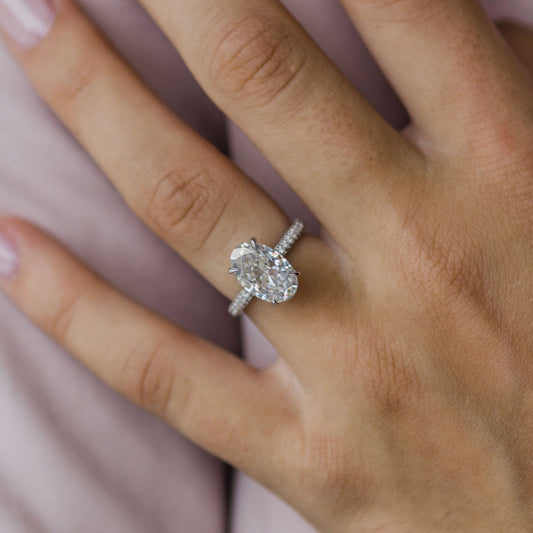 3.40CT Oval Cut Hidden Halo Moissanite Diamond Engagement Ring