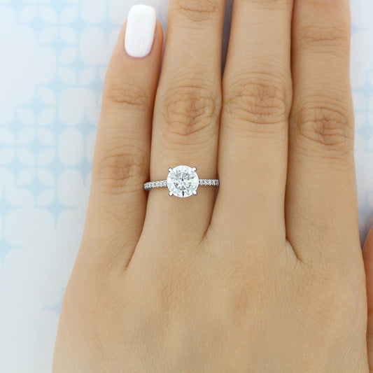 1.5CT Round Cut Hidden Halo Moissanite Diamond Engagement Ring