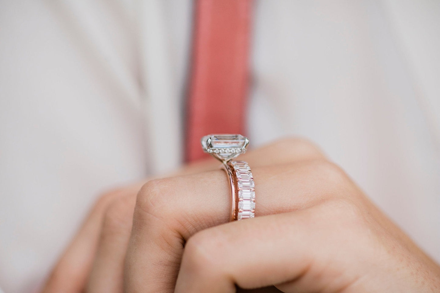 3.79CT Emerald Cut Hidden Halo Moissanite Diamond Engagement Ring
