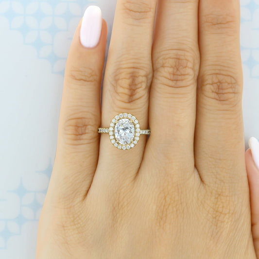 1.33ct Oval Cut Moissanite Halo Solitaire Engagement Ring