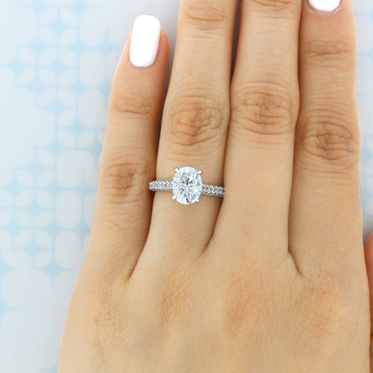 1.93ct Oval Cut Hidden Halo 4 Prong Moissanite Engagement Ring