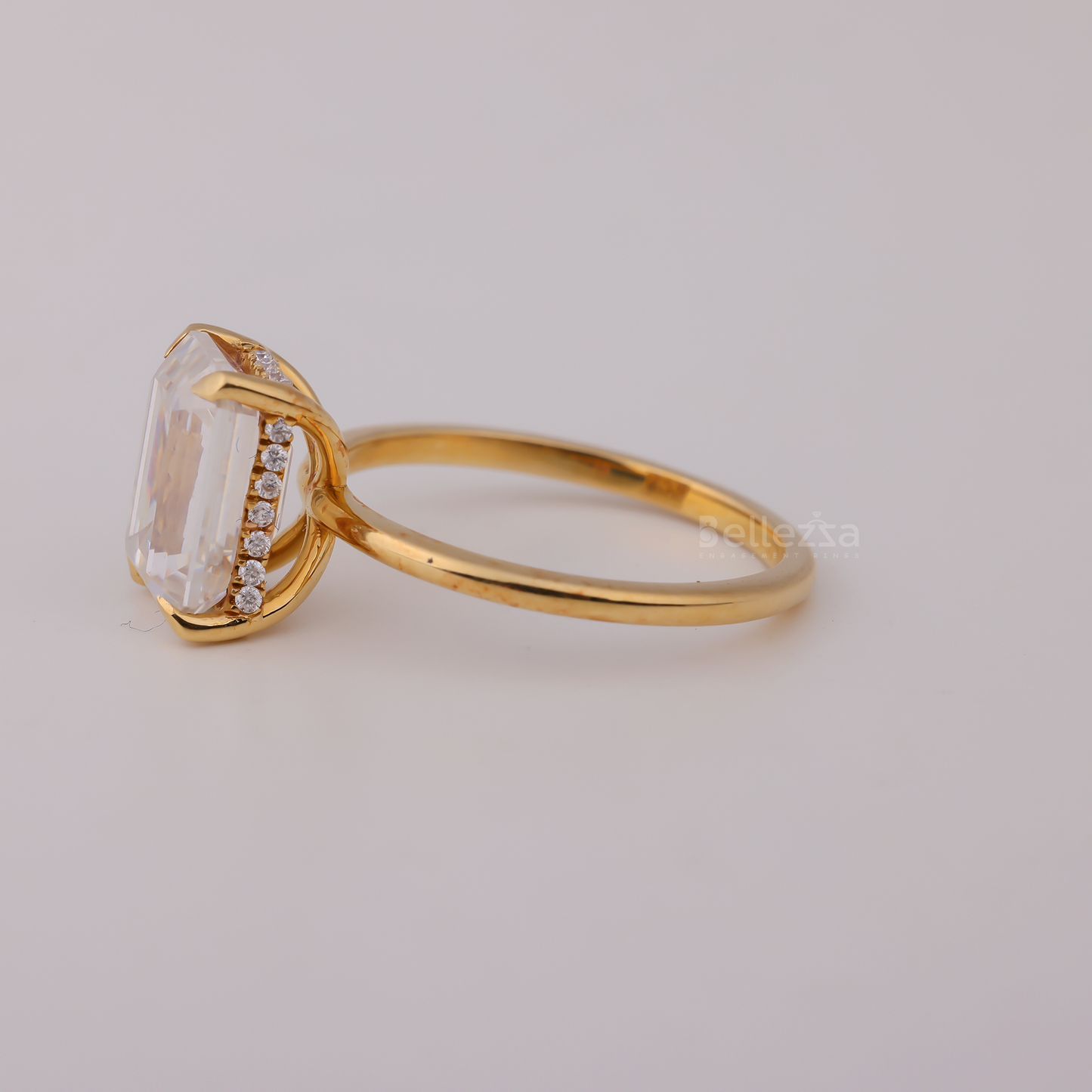 2.25CT Emerald Cut Hidden Halo Moissanite Engagement Ring - Ready to Ship