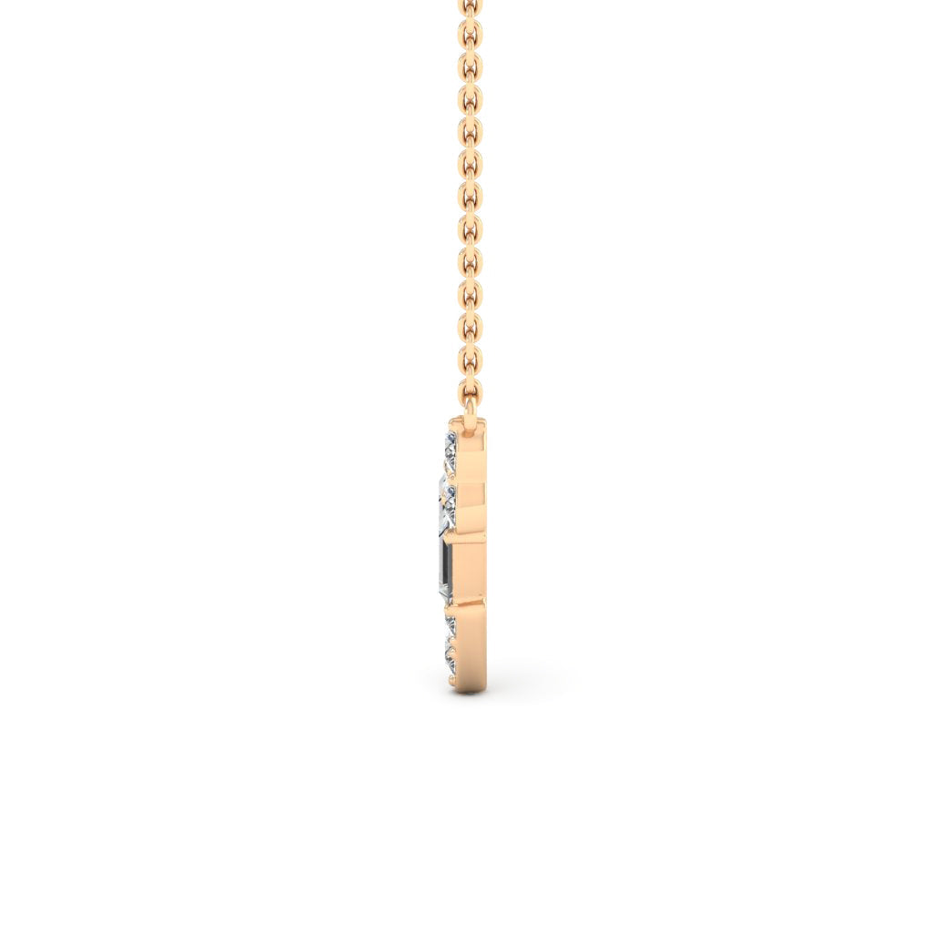 Round & Baguette Cut Diamond Moissanite V Shape Necklace For Women