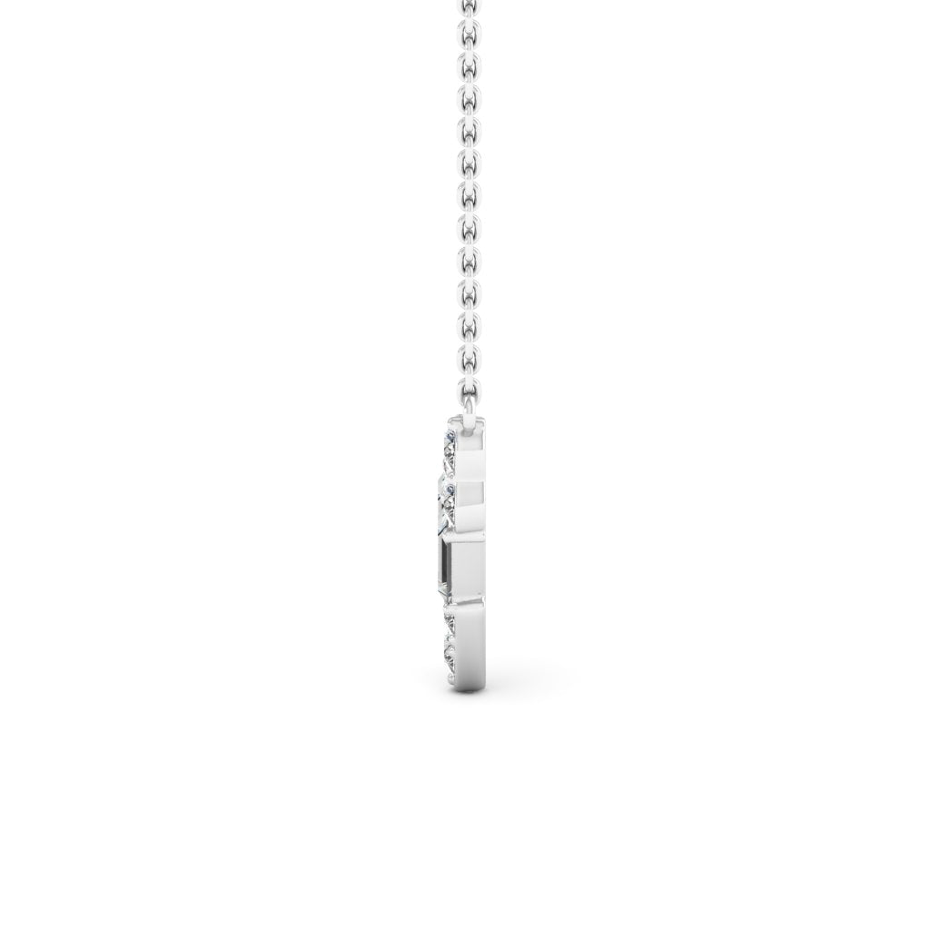 Round & Baguette Cut Diamond Moissanite V Shape Necklace For Women