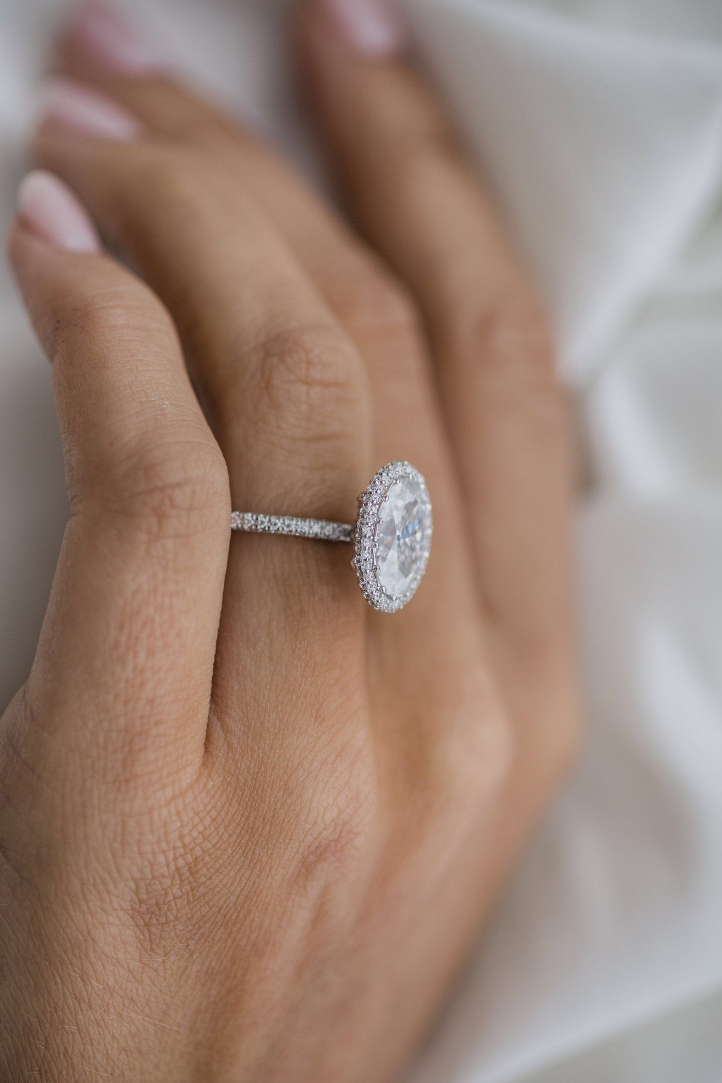 3.85CT Oval Cut Three Side Pave Moissanite Diamond Engagement Ring For Women