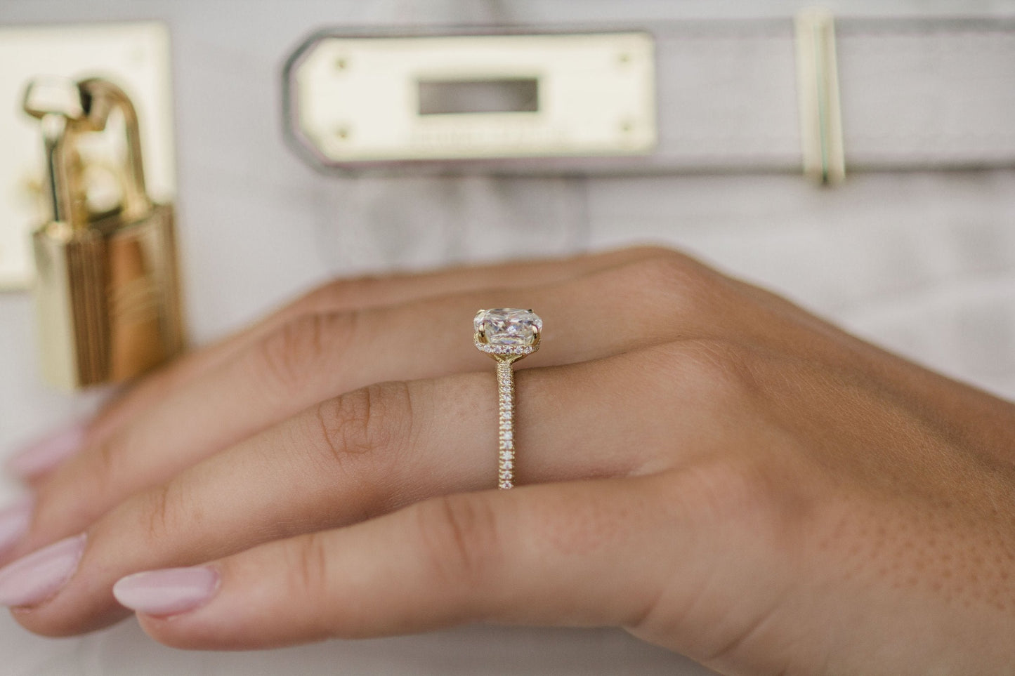 2.2 CT Cushion Cut Four Prong Moissanite Engagement Ring