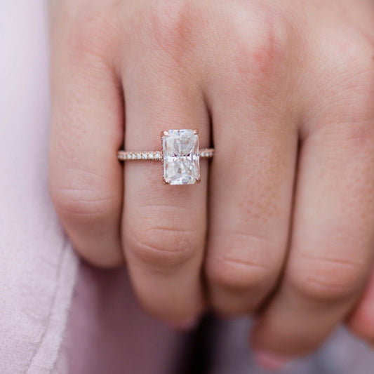 3.55CT Radiant Cut Hidden Halo Moissanite Diamond Engagement Ring