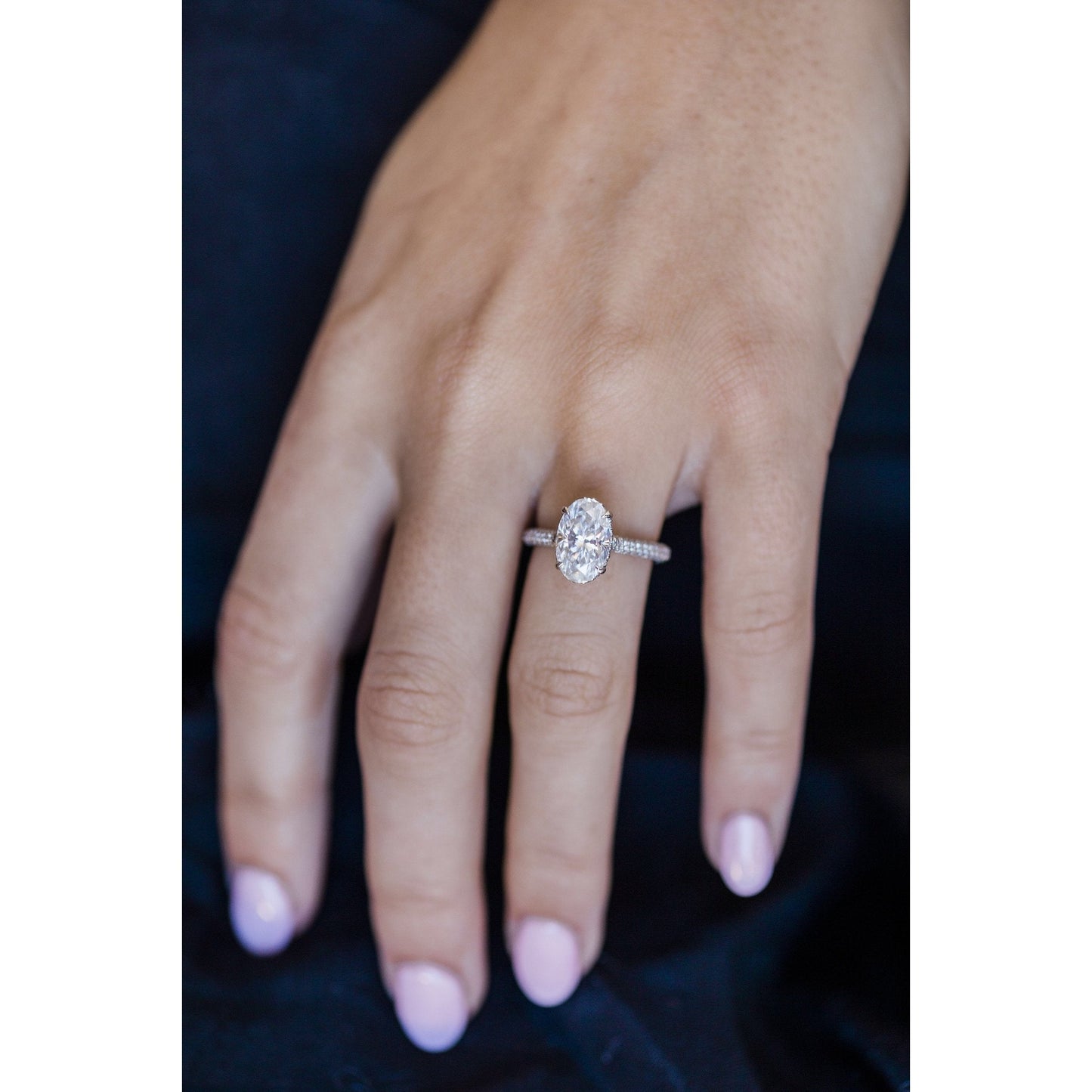 3.0ct Oval Cut Hidden Halo Moissanite Diamond Engagement Ring
