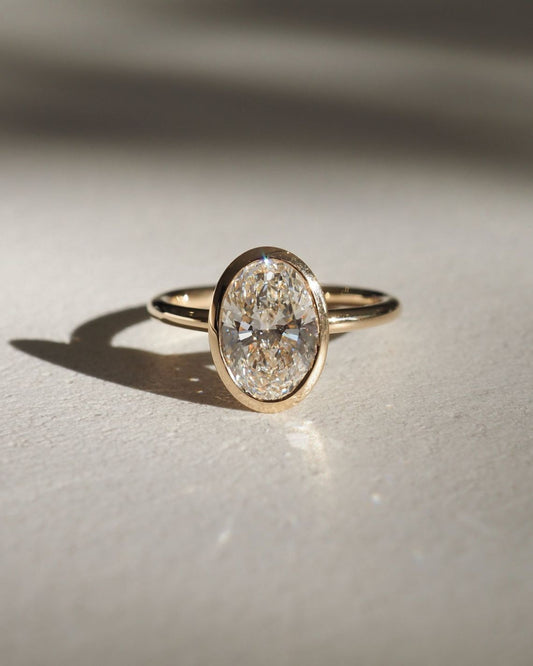 1.5 CT Oval Moissanite Diamond Bezel Engagement Ring