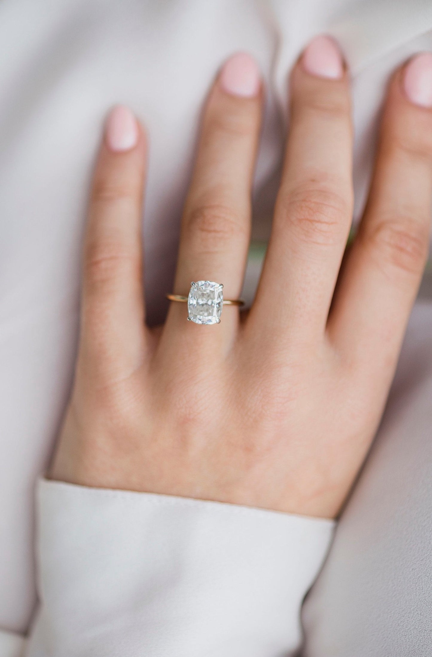 3.20CT Elongated Cushion Cut Hidden Halo Moissanite Diamond Engagement Ring