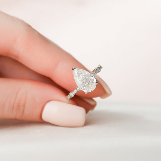 2.50CT Pear Cut Vintage Pave Moissanite Diamond Engagement Ring For Women