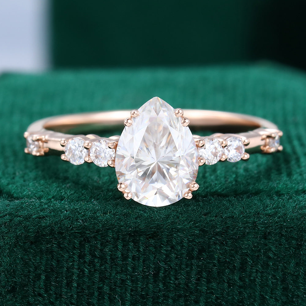 1.0 CT Pear Shaped Moissanite Pave Setting Engagement Ring