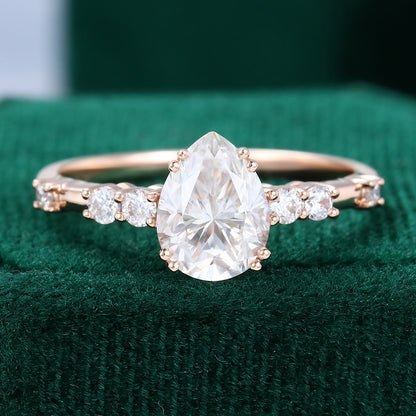 1.0 CT Pear Shaped Moissanite Pave Setting Engagement Ring