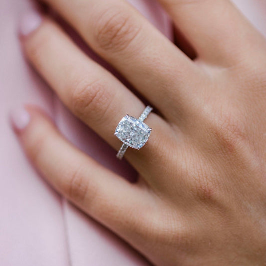 3.15CT Cushion Cut Hidden Halo Moissanite Diamond Engagement Ring