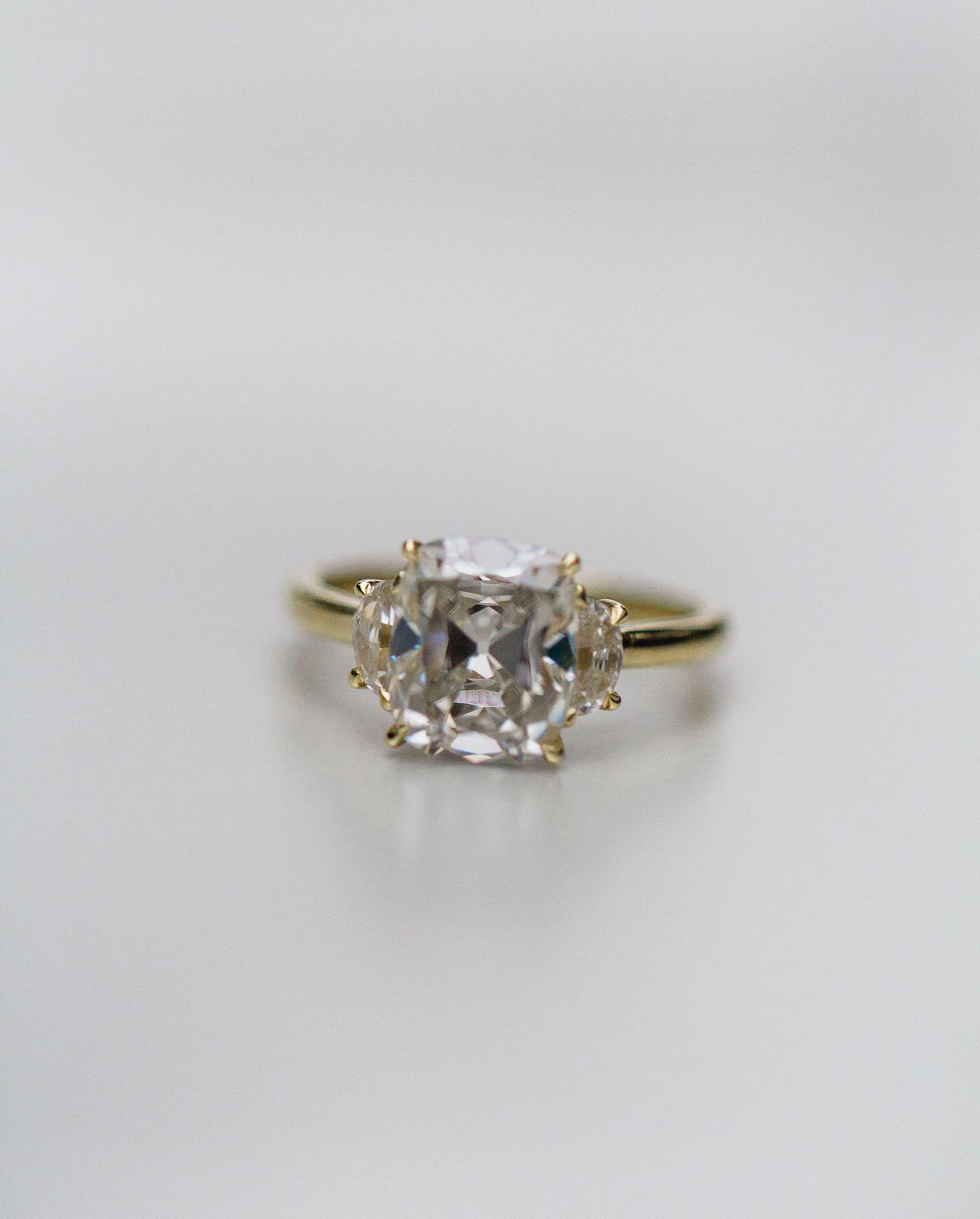 3.50 CT Old Mine Cushion Three Stone Moissanite Engagement Ring