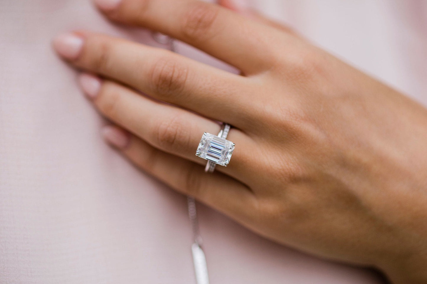 5.5 CT Emerald cut Hidden Halo Moissanite Engagement Ring